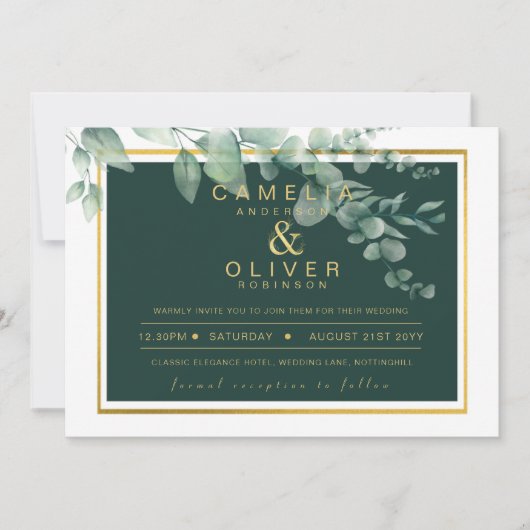 Invitation Eucalyptus Verdure Or Emerald Mariage QR CODE I (Devant)