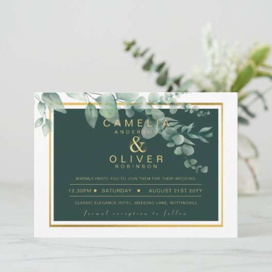 Invitation Eucalyptus Verdure Or Emerald Mariage QR CODE I (Debout devant)