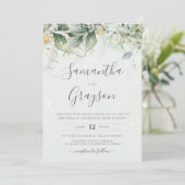 Invitation Eucalyptus Verdure Or Feuilles mariage élégant (Debout devant)