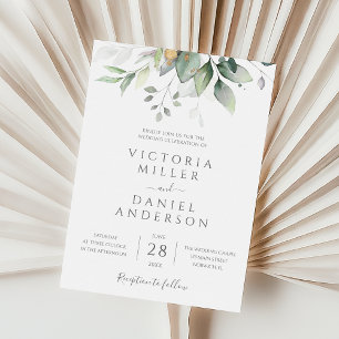 Invitation Eucalyptus Verdure Or Feuilles mariage élégant