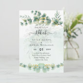 Invitation Eucalyptus Verdure Or MARIAGE QR CODE Moderne (Debout devant)