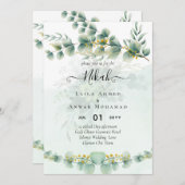 Invitation Eucalyptus Verdure Or MARIAGE QR CODE Moderne (Devant / Derrière)