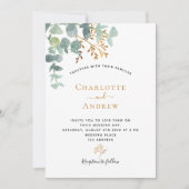 Invitation Eucalyptus verdure or moderne mariage élégant mode (Devant)