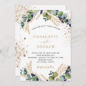 Invitation Eucalyptus verdure or parties scintillant mariage  (Devant / Derrière)