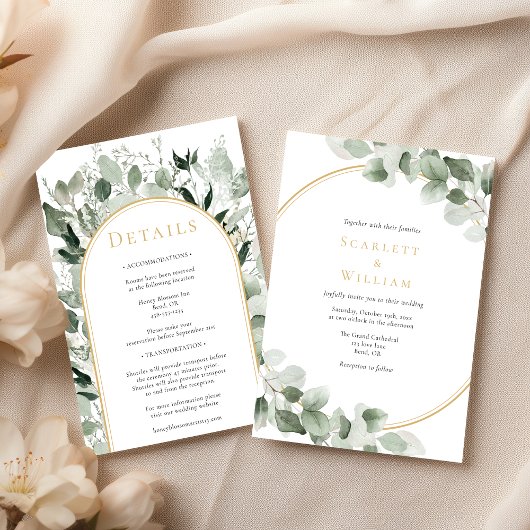 Invitation Eucalyptus Verdure Or Simple Mariage tout en un
