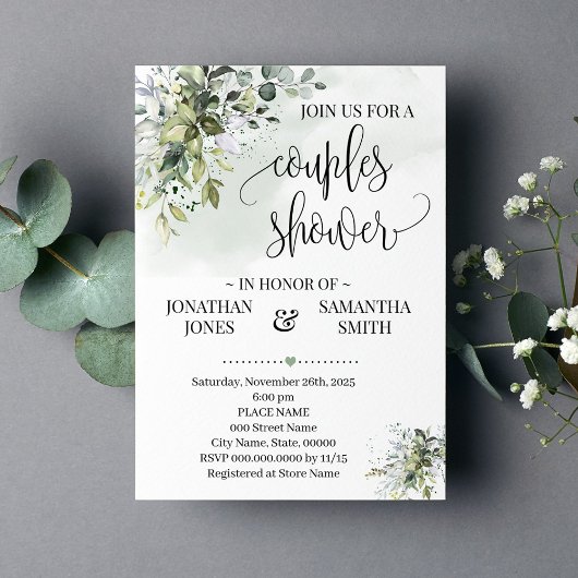 Invitation Eucalyptus verdure poussière aquarelle couples dou