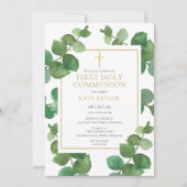 Invitation Eucalyptus Verdure Première Communion Sainte (Devant)