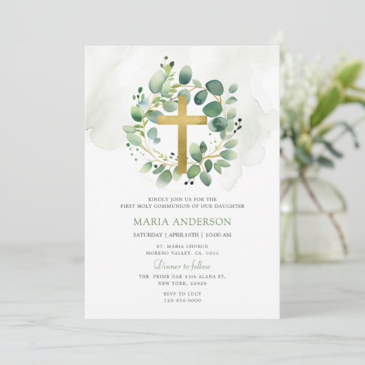 Invitation Eucalyptus Verdure Première Communion Sainte (Debout devant)