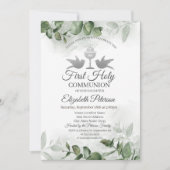 Invitation Eucalyptus Verdure Première Sainte Communion (Devant)