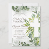 Invitation Eucalyptus verdure Première Sainte Communion (Devant)