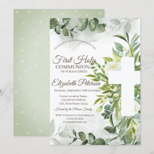 Invitation Eucalyptus verdure Première Sainte Communion 
