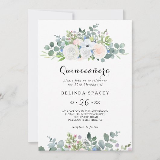 Invitation Eucalyptus Verdure Quinceañera fête d'anniversaire (Devant)
