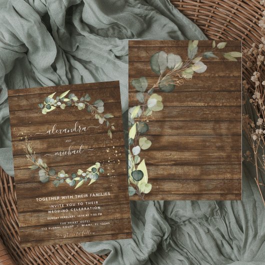 Invitation Eucalyptus Verdure rustique Pays Mariage en bois