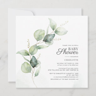Invitation Eucalyptus Verdure Script Baby shower botanique