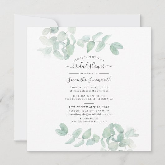 Invitation Eucalyptus Verdure Script Botanique Enterrement de (Devant)