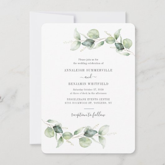 Invitation Eucalyptus Verdure Script minimaliste Mariage (Devant)