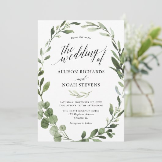 Invitation Eucalyptus verdure simple mariage élégant (Debout devant)