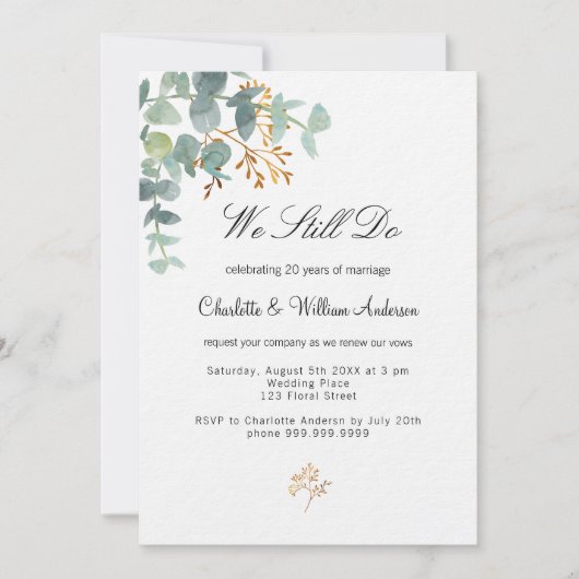 Invitation Eucalyptus verdure simple vow renouveau luxe (Devant)