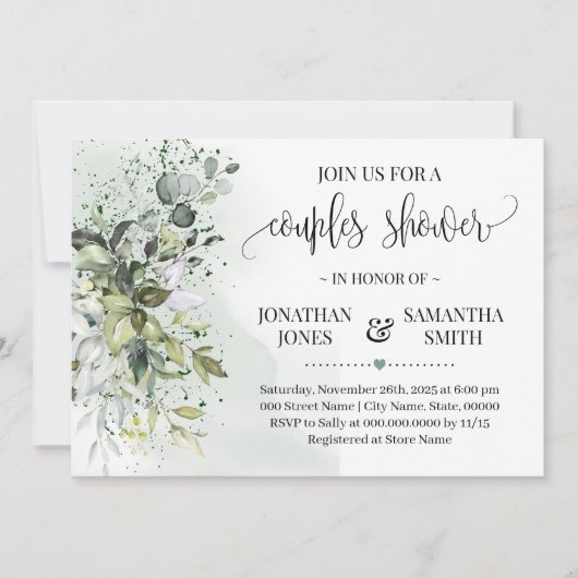 Invitation Eucalyptus verdure succulent couples douche (Devant)