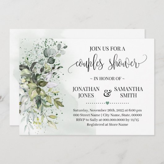 Invitation Eucalyptus verdure succulent couples douche (Devant / Derrière)