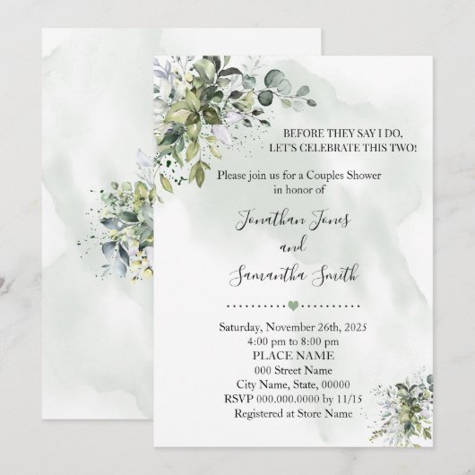 Invitation Eucalyptus verdure succulent couples douche (Devant / Derrière)