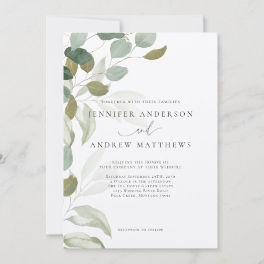 Invitation Eucalyptus Verdure Succulent Elégant Mariage Invi (Devant)