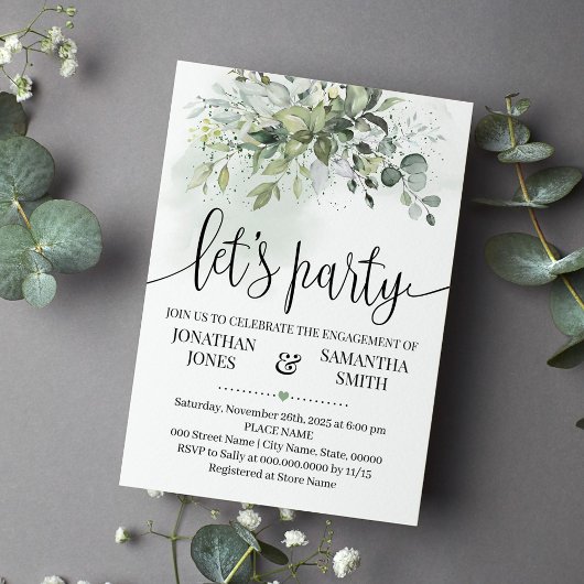 Invitation Eucalyptus verdure succulent fiançailles de fête