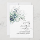 Invitation Eucalyptus Verdure Succulents et Mariage d'argent (Devant)