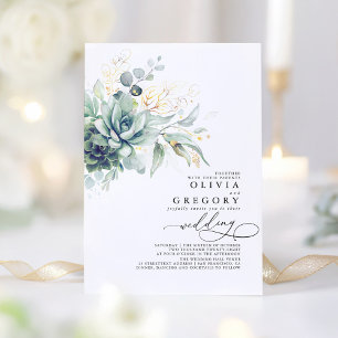 Invitation Eucalyptus Verdure Succulents et Mariage d'or
