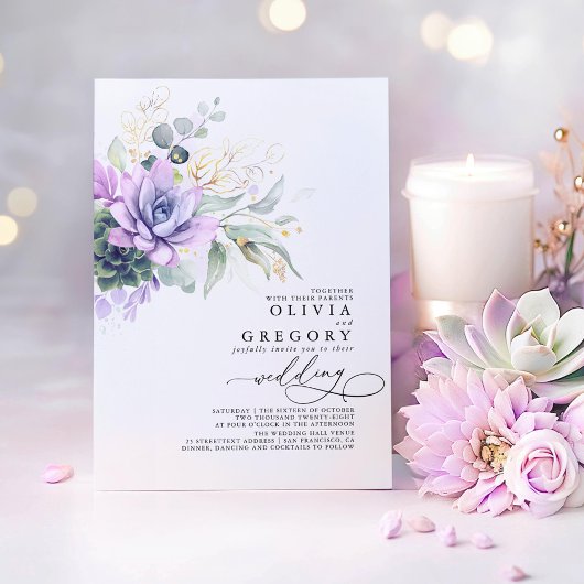 Invitation Eucalyptus Verdure Succulents et Mariage d'or