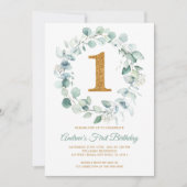 Invitation Eucalyptus verdure Wreath Premier anniversaire (Devant)
