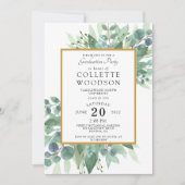 Invitation Eucalyptus Vert Aquarelle Graduation (Devant)