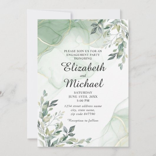 Invitation Eucalyptus Vert Aquarelle Partie Engagement Dans (Devant)
