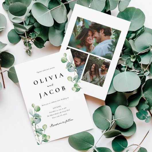 Invitation Eucalyptus vert avec Mariage photo