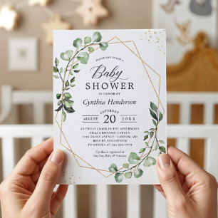 Invitation Eucalyptus vert Baby shower géométrique moderne