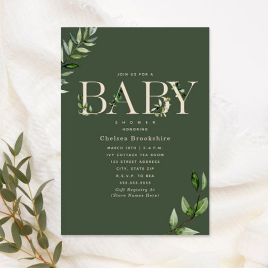 Invitation Eucalyptus Vert Beige Baby shower neutre
