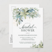 Invitation Eucalyptus Vert Bleu Douche nuptiale (Devant / Derrière)