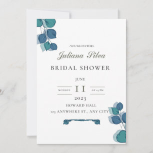 Invitation Eucalyptus vert bleu feuille élégant rustique