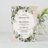 Invitation Eucalyptus Vert Bois moderne Mariage géométrique (Debout devant)