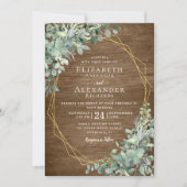 Invitation Eucalyptus Vert Bois rustique Mariage géométrique (Devant)