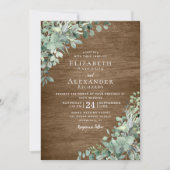 Invitation Eucalyptus Vert Bois rustique QR Code Mariage (Devant)