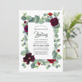 Invitation Eucalyptus Vert Bourgogne Baby shower Floral (Debout devant)