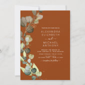 Invitation Eucalyptus Vert brûlé Orange Élégant Mariage (Devant)