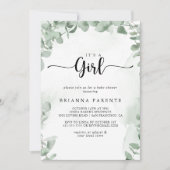 Invitation Eucalyptus vert classique C'est un Baby shower fém (Devant)