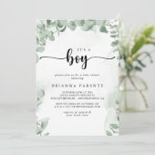 Invitation Eucalyptus vert classique C'est un Baby shower gar (Debout devant)