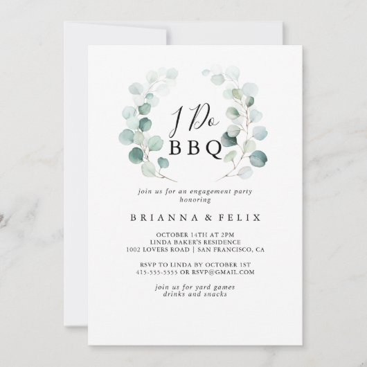 Invitation Eucalyptus vert d'été Je fais BBQ (Devant)