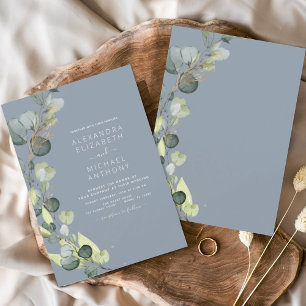 Invitation Eucalyptus Vert Dusty Bleu Élégant Mariage