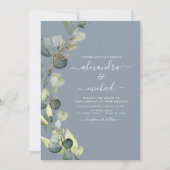 Invitation Eucalyptus Vert Dusty Bleu Élégant Mariage (Devant)