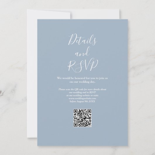 Invitation Eucalyptus Vert Dusty bleu QR Code Mariage (Dos)