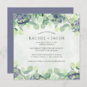 Invitation Eucalyptus Vert Dusty Blue Floral Mariage (Devant / Derrière)